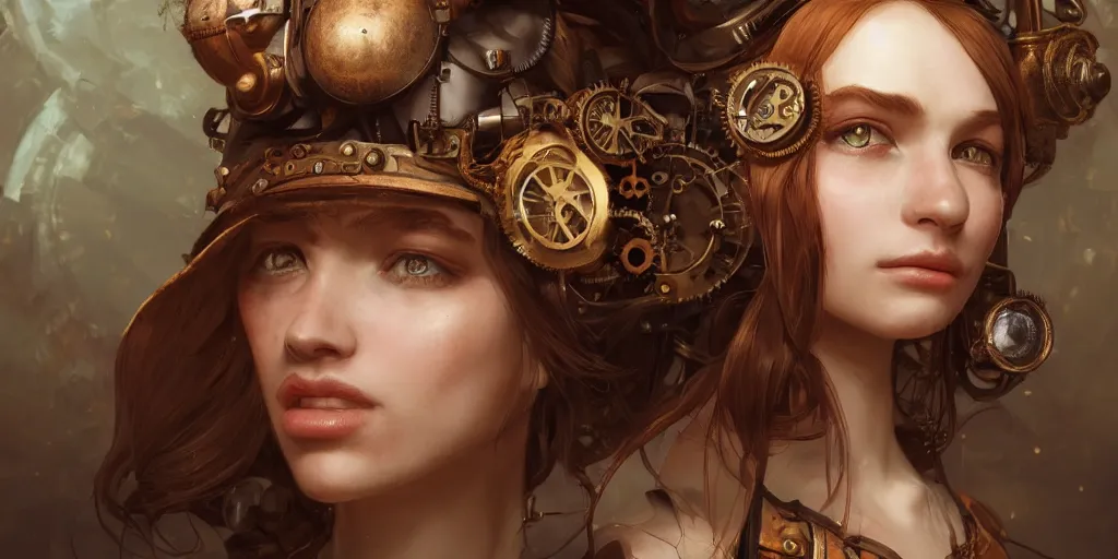 Prompt: steampunk portrait, au naturel, hyper detailed, digital art, trending in artstation, cinematic lighting, studio quality, smooth render, unreal engine 5 rendered, octane rendered, art style by klimt and nixeu and ian sprigger and wlop and krenz cushart.