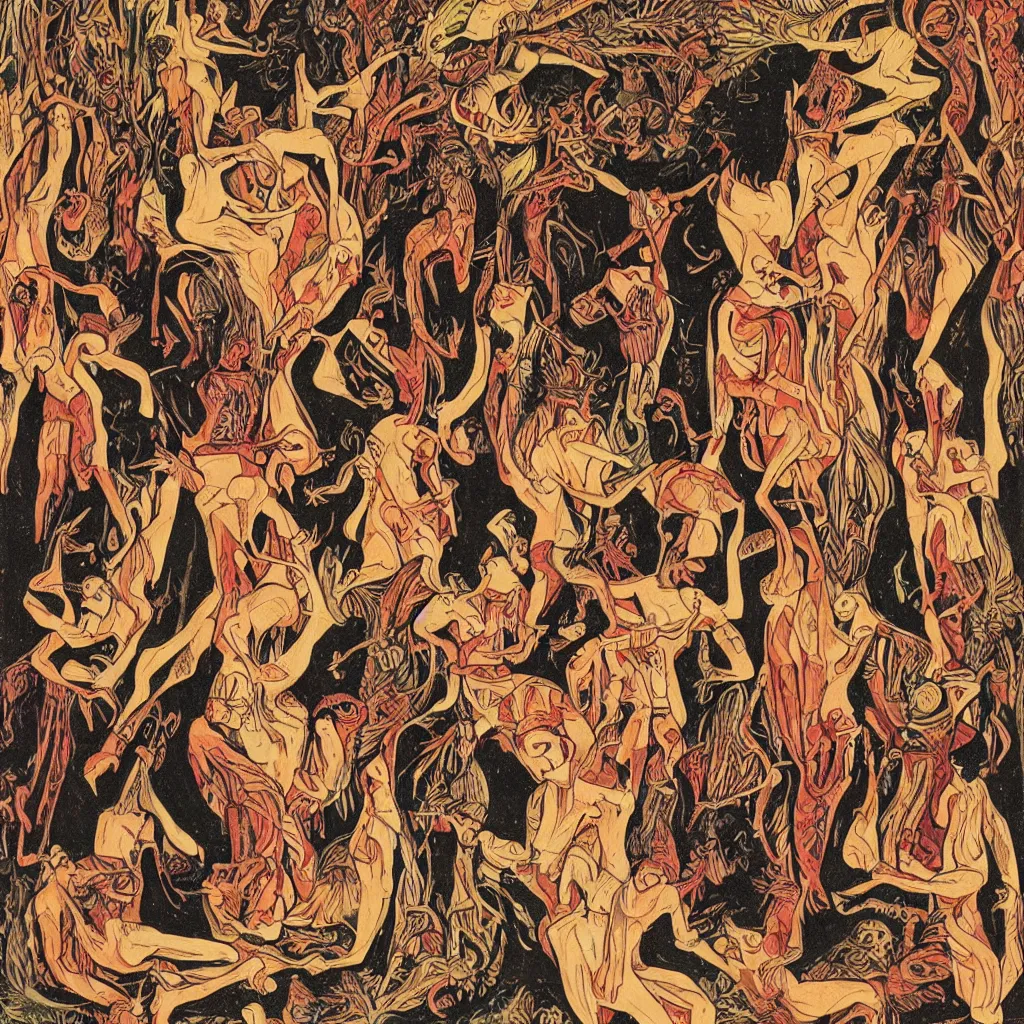 Image similar to a satanic ritual intervening by Ayahuasca Mother, very detailed, Harlem Renaissance style, award-winning