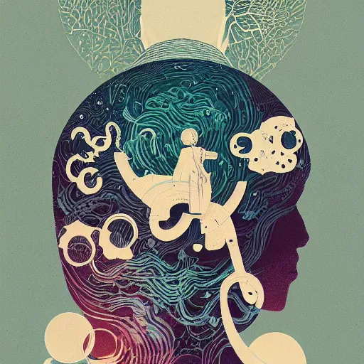 Image similar to a wandering mind, logo, simple white background victo ngai, kilian eng