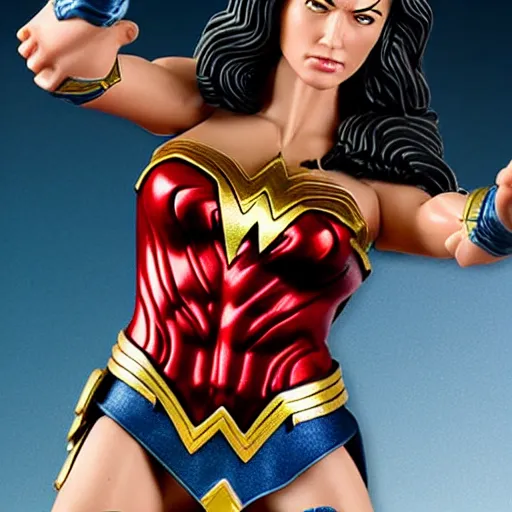 Image similar to wonder woman action figure, figurine, realistic, detailed product photo, anatomically correct