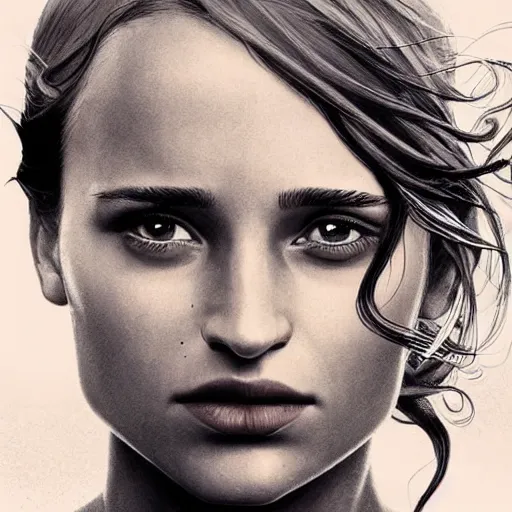 Image similar to alicia vikander. faces away. watches sunset on the beach. perfect anatomy. meticulous detail. black and white, smooth, sharp focus, chiaroscuro, manga illustration, artgerm, greg rutkowski, alphonse mucha, young adult light novel cover art