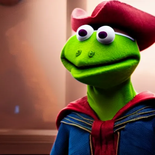 Image similar to a still of kermit the frog as doctor strange on avengers endgame, octane render, unreal engine 5, high quality, highly detailed, close up photo, 8 k