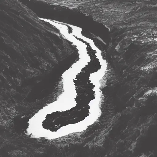 Prompt: a black and white logo of cliffs and a river flowing between, in the shape of lungs