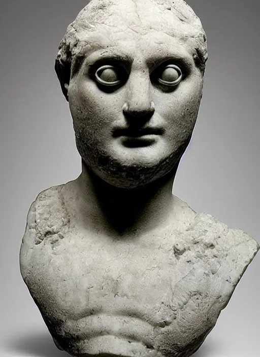 Prompt: photo of a marble bust sculpture of a cyclops with a singular eye socket from ancient greece by michelangelo