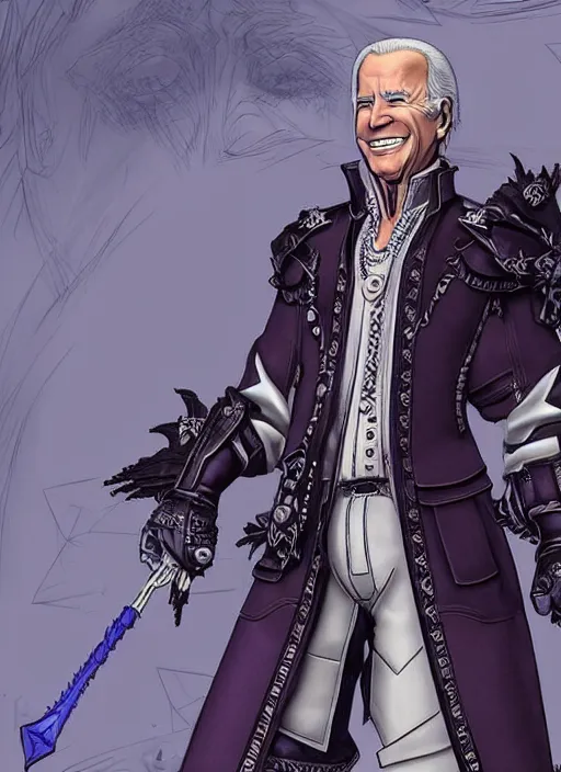 Image similar to joe biden as a kingdom hearts villain, official square enix concept art, intricate design, high definition, delicate patterned, fantasy, fashionable rpg clothing