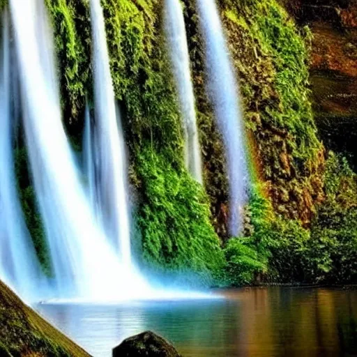 Image similar to very beautiful waterfall with rainbow in front of it, beautiful, splendind, unity