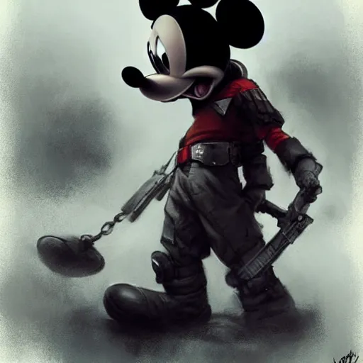 Image similar to portrait of mickey mouse, epic, tragic, military art, fantasy, dieselpunk, hd shot, digital portrait, beautiful, artstation, comic style, by artgerm, guy denning, jakub rozalski, magali villeneuve and charlie bowater