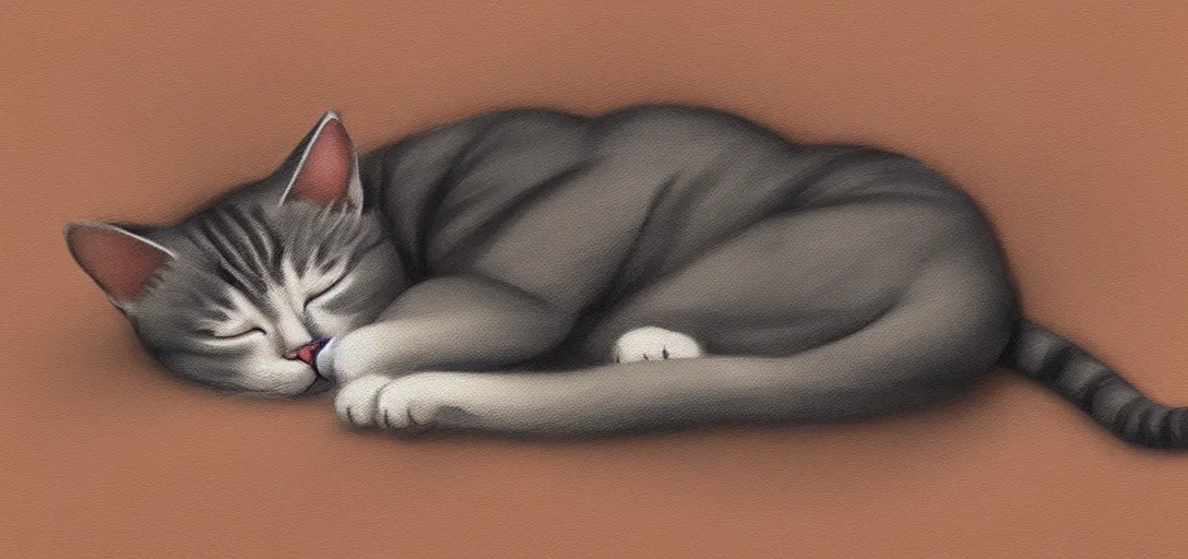 Image similar to cat sleeping in bed, digital art