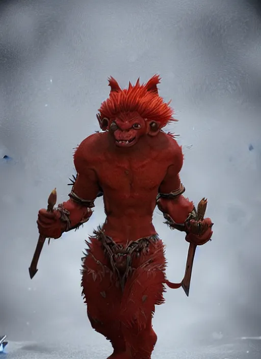 Image similar to а fantasy Proto-Slavic skinny red troll creature in armor inspired blizzard games, full body, detailed and realistic, 4k, trending on artstation, octane render