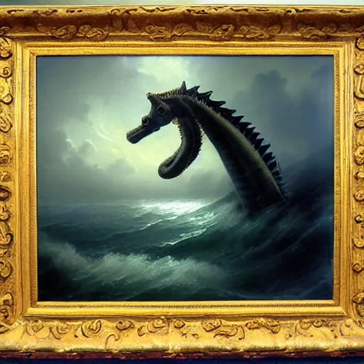 Prompt: seahorse kraken by ivan aivazovsky