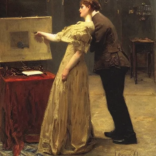 Image similar to solving a riddle by alfred stevens