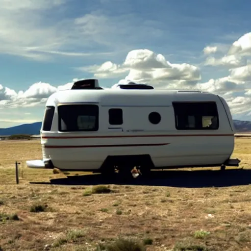 Prompt: the breaking bad rv flying into the deathstar