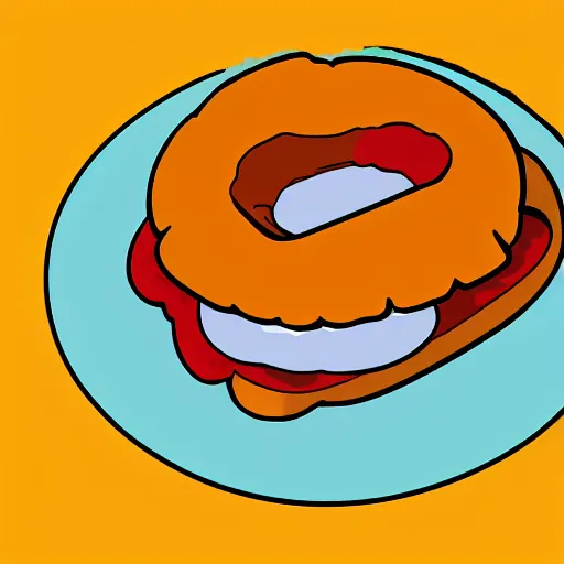 Prompt: Hotdog inside a jelly donut, Simpsons style