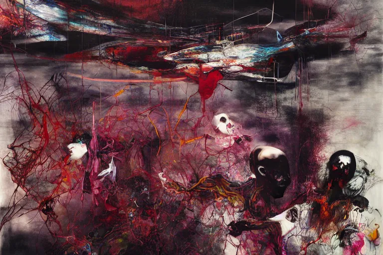 Prompt: the physical impossibility of death, in a brutalist designed space ship, hauntingly surreal, gothic, rich deep colours, painted by francis bacon, adrian ghenie, james jean and petra cortright, part by gerhard richter, part by takato yamamoto. 8 k masterpiece