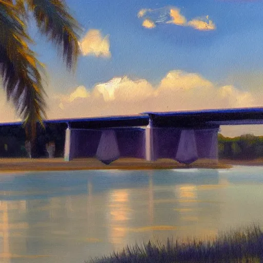 Prompt: beautiful painting of sargent texas high bridge over intracoastal waterway by olaf krans