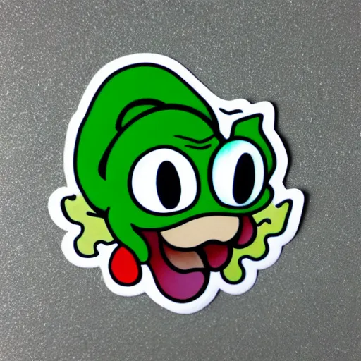 Prompt: symmetrical die cut sticker, yoshi from yoshi's island, splatter paint