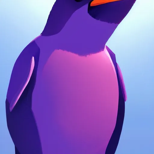 Image similar to purple penguin, character design, simple, dramatic lighting, digital painting, artstation, concept art, sharp focus, illustration, elegant, thousandskies art style