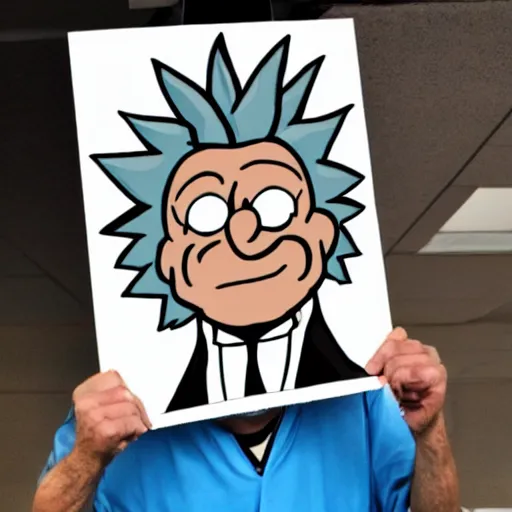 Image similar to rick sanchez holding up a blank sign