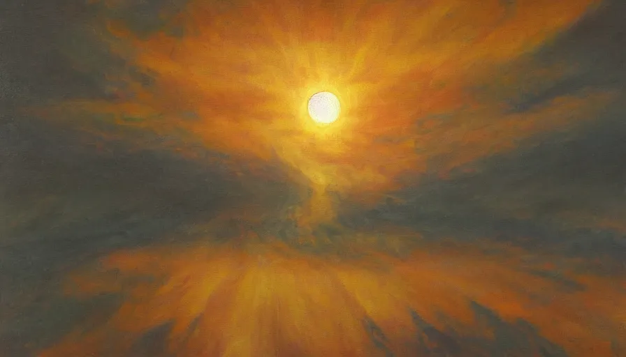 Image similar to the sun being blocked by a hexagon, seen from earth, oil painting