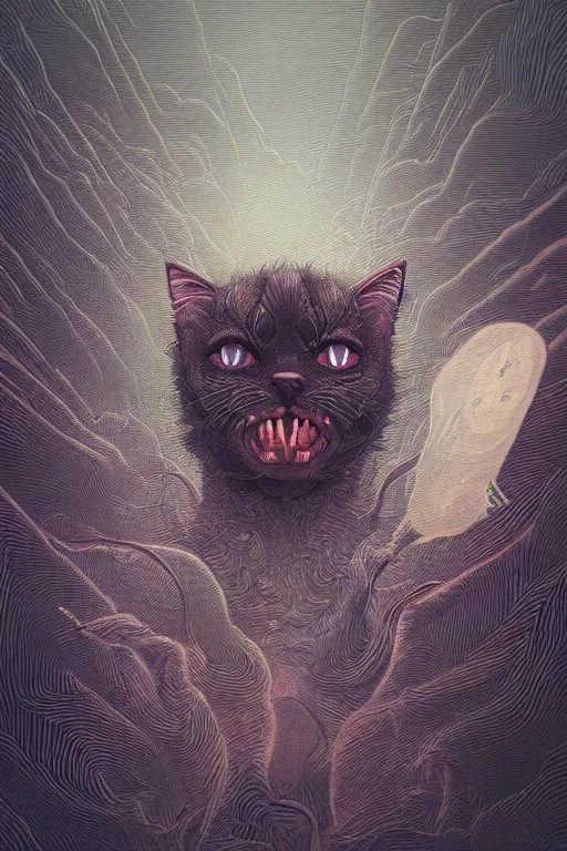 Image similar to demon cat. art by mike winkelmann, sticker, illustration, highly detailed,