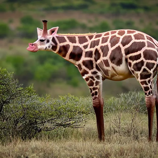 Prompt: a pig - giraffe, wildlife photography