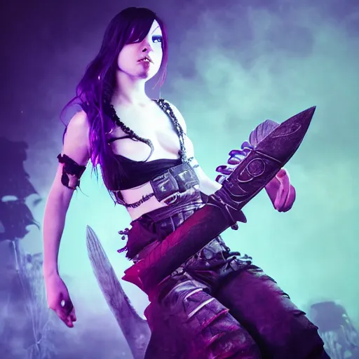 Image similar to photo of a female dreamcore warrior