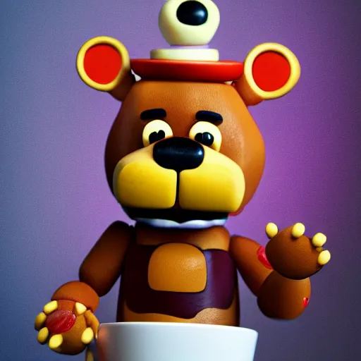 Image similar to freddy fazbear eating at mcdonald's, photography, 8 k,