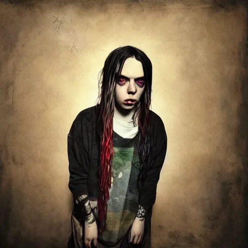 Image similar to grunge painting of billie eilish by michal karcz | pennywise style