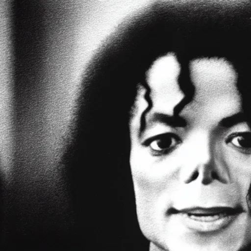 Image similar to a cinematic film still of Michael Jackson starring in The Shining, portrait, 40mm lens, shallow depth of field, close up, split lighting, cinematic