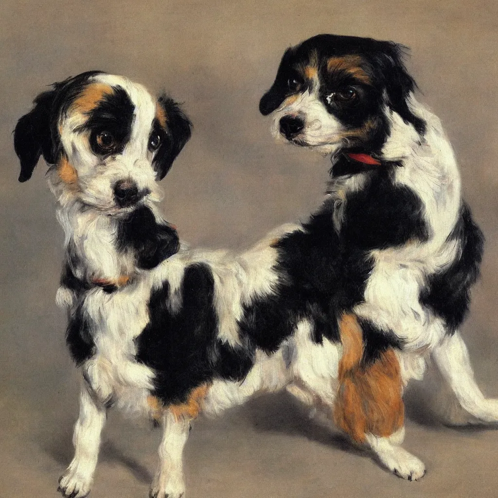 Prompt: painting of cute dog, in style of edouard manet, photorealistic