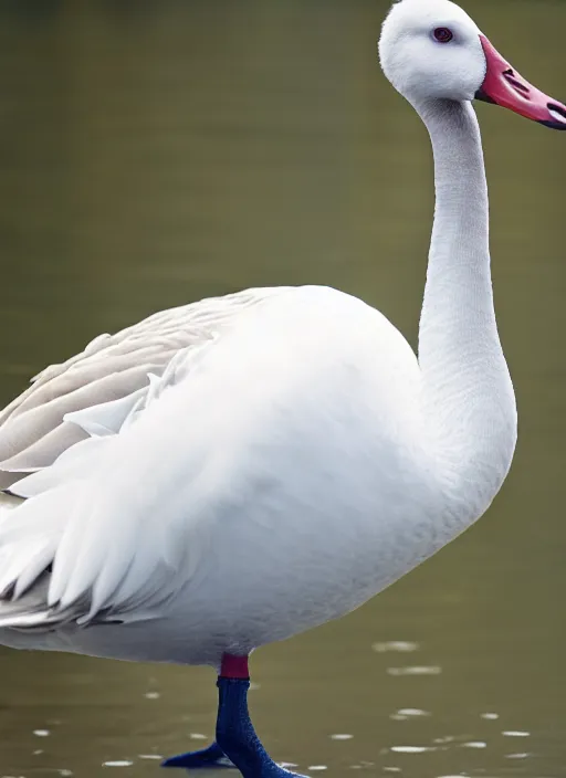 Image similar to ryan gosling fused with a white goose, bird with arms, natural light, bloom, detailed face, magazine, press, photo, steve mccurry, david lazar, canon, nikon, focus