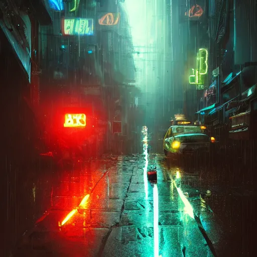 Image similar to many mechanical jellyfishes floating in the street at night after the rain, a mountain in the distance, surreal, cyberpunk, psychedelic, highly detailed, digital art, blade runner 2 0 4 9, darek zabrocki, 8 k