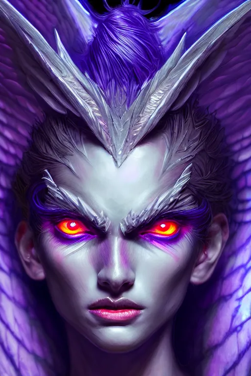 Prompt: hyper detailed ultra sharp of a beautiful azazello is one of the demonic and mystical characters in the work, a negative character in biblical stories, a fallen angel who opposed the will of god. various reference for artists, facial expressions, trending on artstation, neon colors, hyper detailed, digital art, cinematic lighting, concept art by artgerm, 8 k