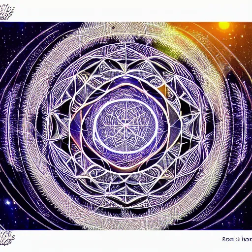 Image similar to sacred geometry unlocking the secrets of the universe and revealing The connection between all things in tangled web of quantum energy, 4k, highly detailed