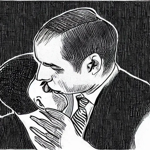 Image similar to benjamin netanyahu kissing naftali bennet, realistic, detailed