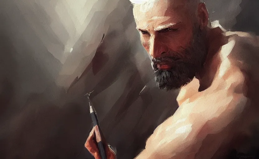 Prompt: a painting of the all father trending on artstation in the style of greg rutkowski, beautiful, male, sensual, natural skin, beard