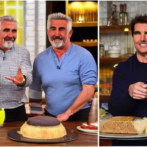 Prompt: the great british space cake with paul hollywood and tom cruise