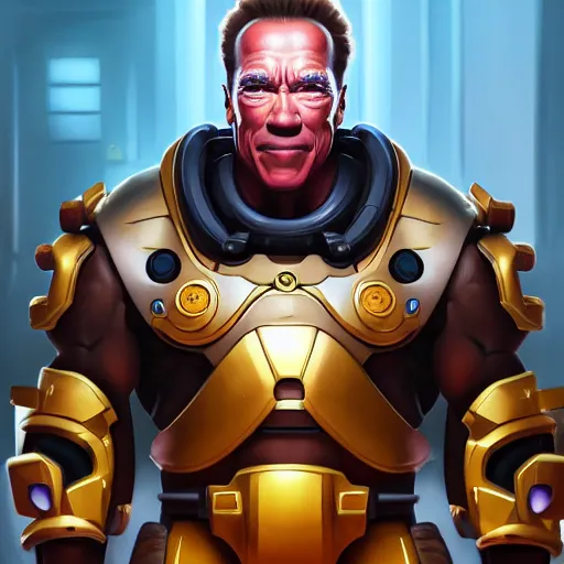 Image similar to a screenshot of arnold schwarzenegger as zenyatta in overwatch, portrait, fantasy, beautiful face, vivid colors, elegant, concept art, sharp focus, digital art, hyper - realistic, 4 k, unreal engine, highly detailed, hd, dramatic lighting by brom, trending on artstation