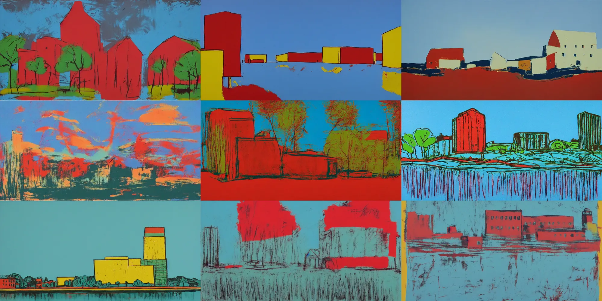 Prompt: a beautiful painting of a building in a serene landscape by Andy Warhol