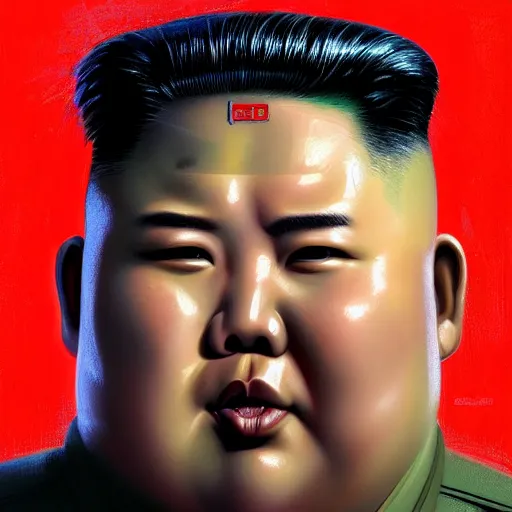 Image similar to the doomslayer as kim jong un a realistic scifi cyberpunk, in ted talk, face closeup portrait art by donato giancola and greg rutkowski, vintage retro scifi, realistic face, digital art, trending on artstation, symmetry,