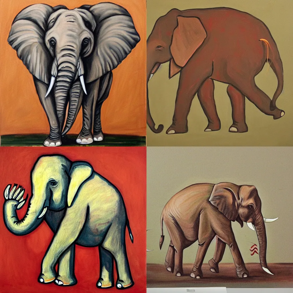 Prompt: painting of an elephant with claws on its feet, big sharp nails