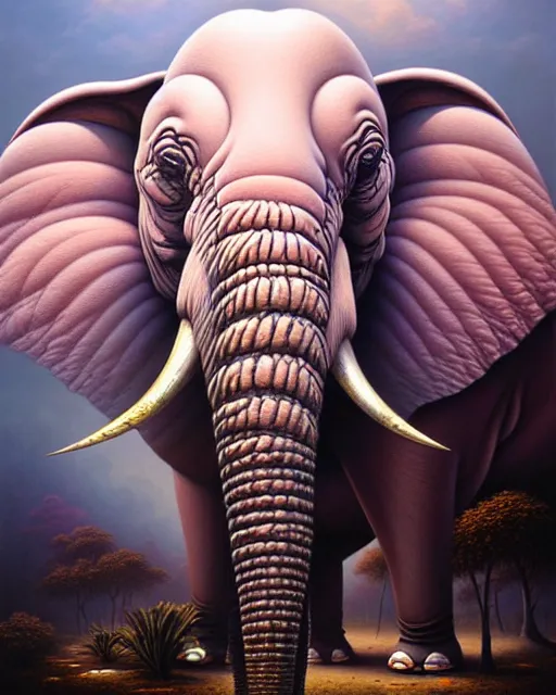 Image similar to a detailed portrait of dreampunk elephant flamingo hybrid mix by tomasz alen kopera and peter mohrbacher