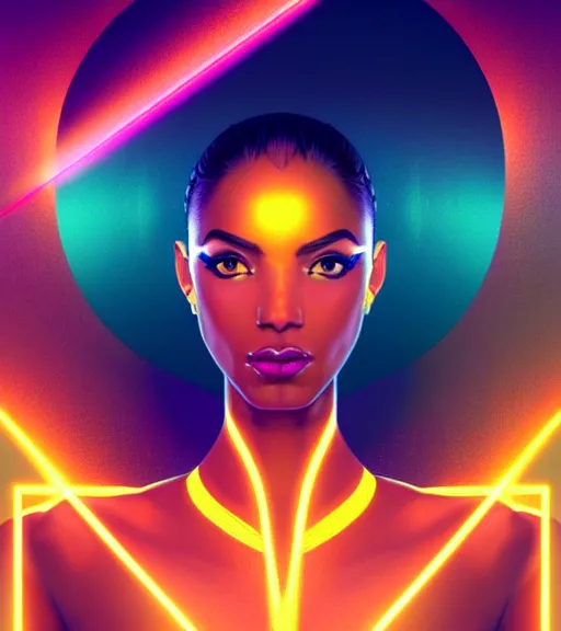 Image similar to symmetry!! egyptian princess of technology, solid cube of light, hard edges, product render retro - futuristic poster scifi, lasers and neon circuits, brown skin gorgeous egyptian princess, intricate, elegant, highly detailed, digital painting, artstation, concept art, smooth, sharp focus, illustration, dreamlike, art by artgerm