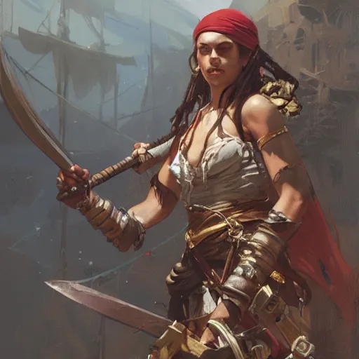 Prompt: a pirate warrior getting ready to battle, highly detailed, digital painting, artstation, concept art, sharp focus, illustration, art by greg rutkowski and alphonse mucha