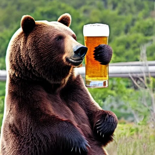 Prompt: a bear chugging a beer