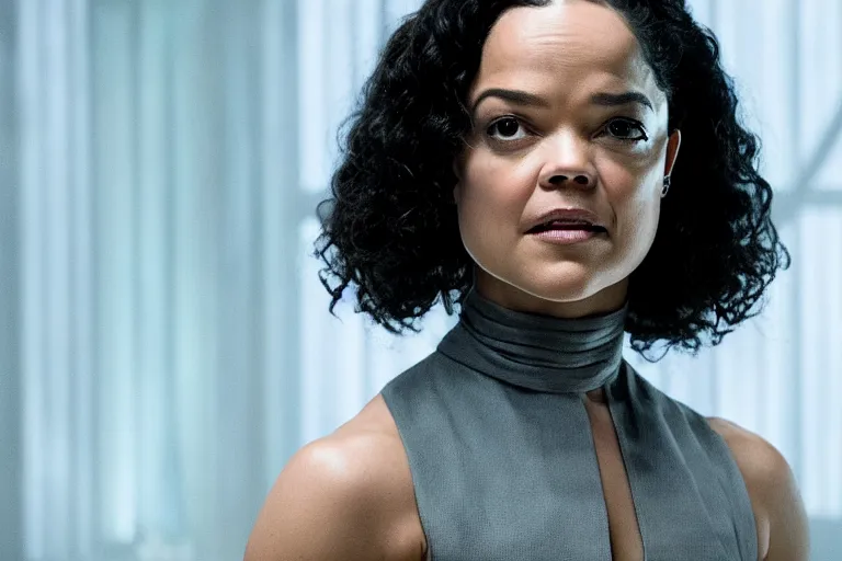 Image similar to portrait of tessa thompson as dolores abernathy in westworld