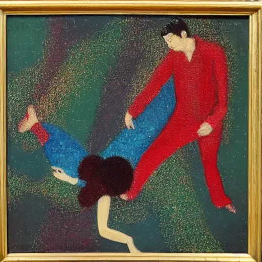 Image similar to a painting of when we're dancing nice and slow in the style of mordecai ardon