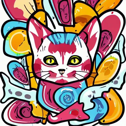 Image similar to Blood thirsty kitten, sticker, highly detailed, colorful, illustration, drama, smooth and clean vector curves, no jagged lines, vector art, smooth