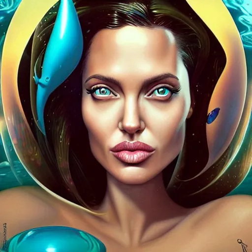 Image similar to underwater lofi portait of angelina jolie, Pixar style, by Tristan Eaton Stanley Artgerm and Tom Bagshaw.