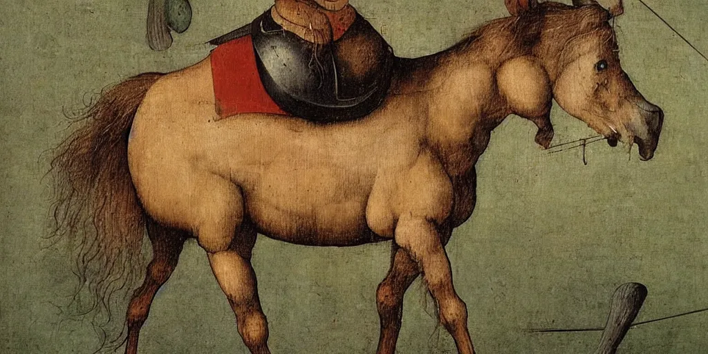 Prompt: hieronymus bosch, a horse, insanley detailed